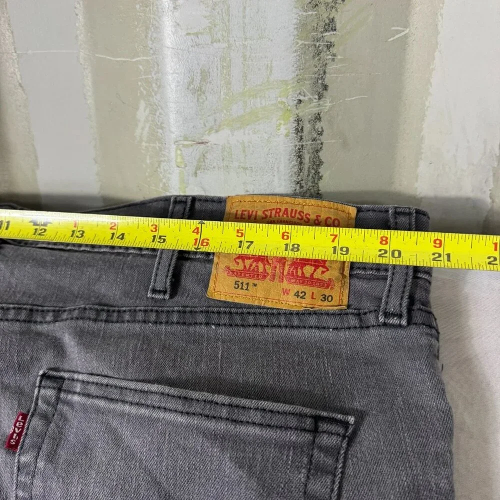 Levi's 511 Straight-Leg Jeans Mens Gray Denim Charcoal Wash Outdoor Size W42 L30